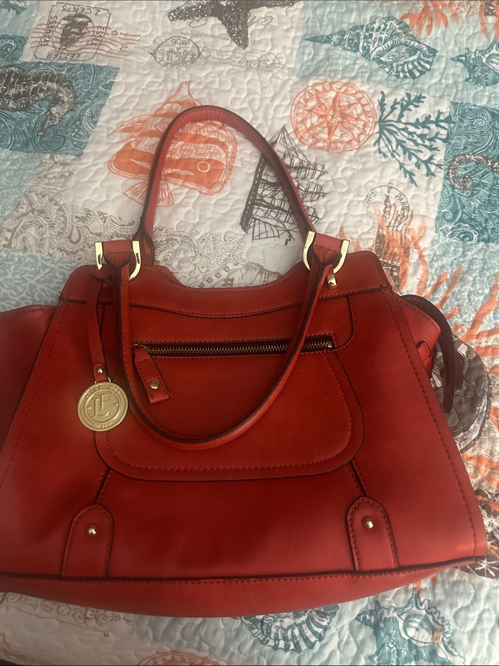 London Fog Red Tote with Gold-Tone Charm